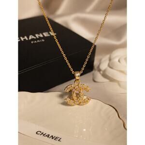 Crystal CC Pendant Necklace with Extender – Gold Tone GWP